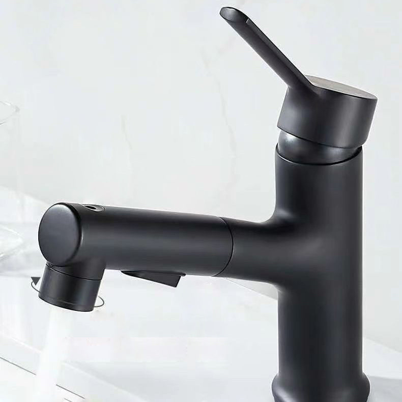 Modern Washbasin Faucet Copper 1-Handle Low Arc Pull-Out Washbasin Faucet for Bathroom