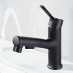 Modern Washbasin Faucet Copper 1-Handle Low Arc Pull-Out Washbasin Faucet for Bathroom