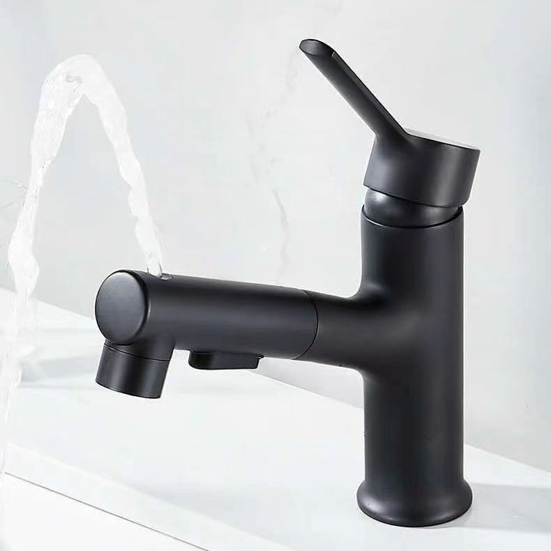 Modern Washbasin Faucet Copper 1-Handle Low Arc Pull-Out Washbasin Faucet for Bathroom