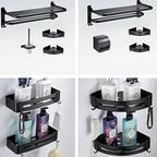 Contemporary 8-piece Bathroom Accessory Set Matte Black Bathroom Shelf/Paper Holder/Towel Hook