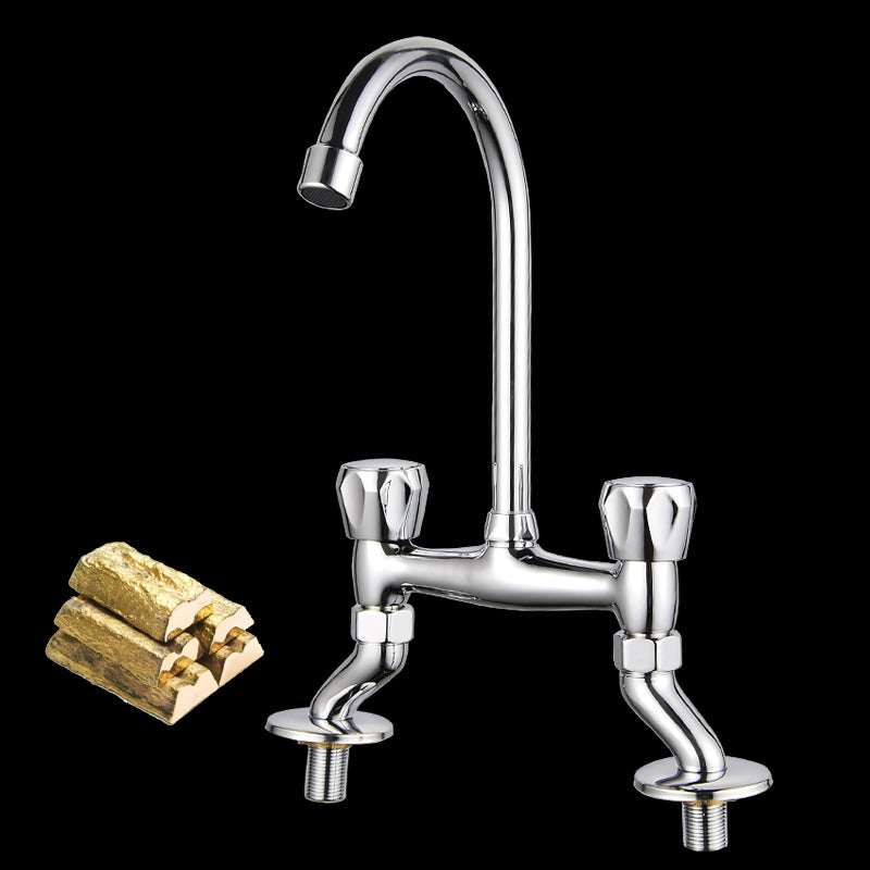 Contemporary Widespread Bathroom Faucet Knob Handle Goose Neck Arc Solid Brass Faucet