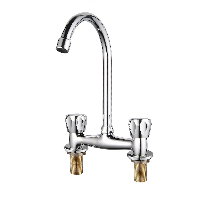 Contemporary Widespread Bathroom Faucet Knob Handle Goose Neck Arc Solid Brass Faucet