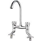 Contemporary Widespread Bathroom Faucet Knob Handle Goose Neck Arc Solid Brass Faucet