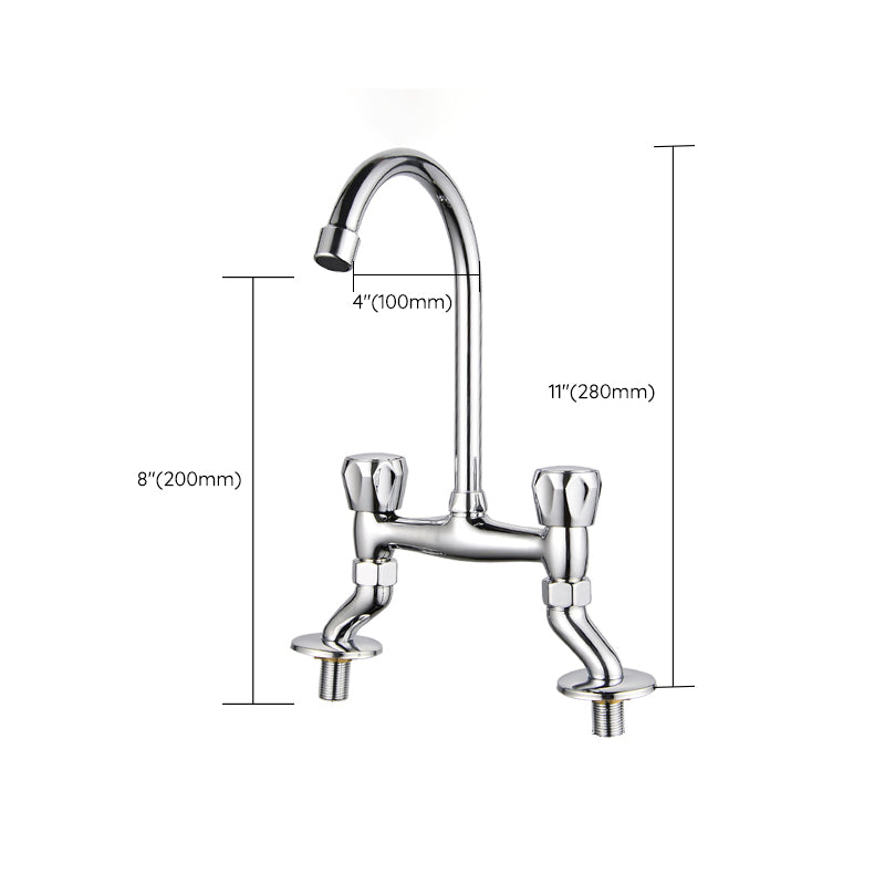 Contemporary Widespread Bathroom Faucet Knob Handle Goose Neck Arc Solid Brass Faucet