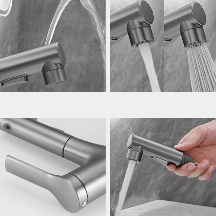 Contemporary Vessel Faucet Copper Single Handle Low Arc Pull Down Vessel Faucet for Home