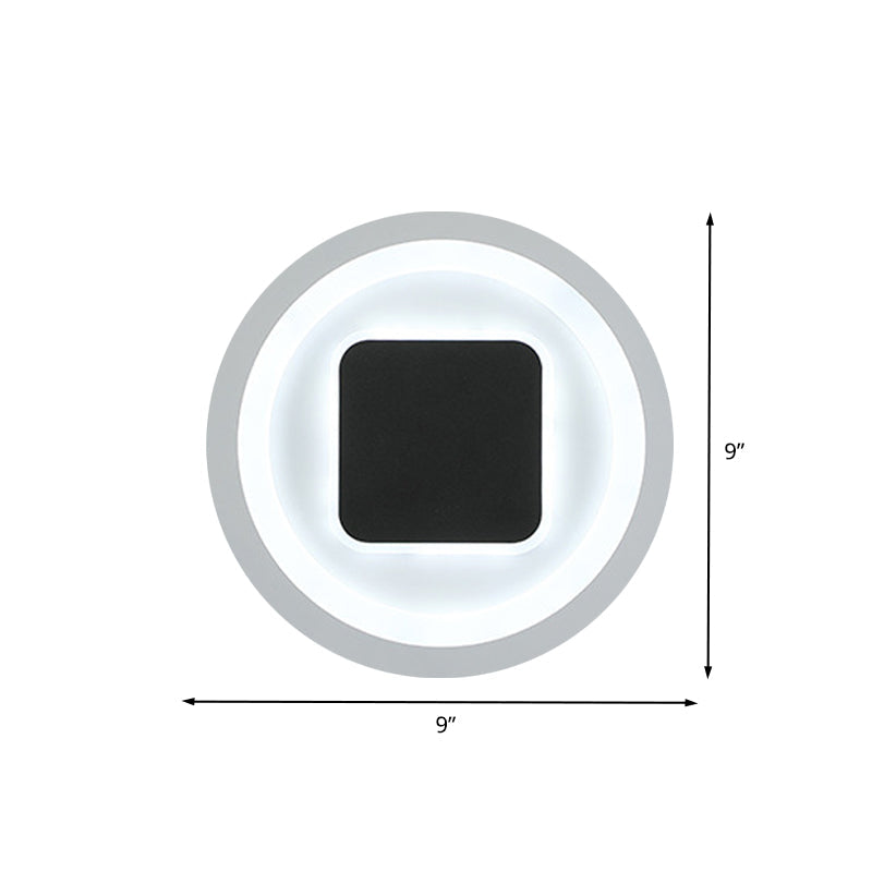 Square and Round Wall Lights Modernism Metal LED Bedroom Wall Sconce in Black and White