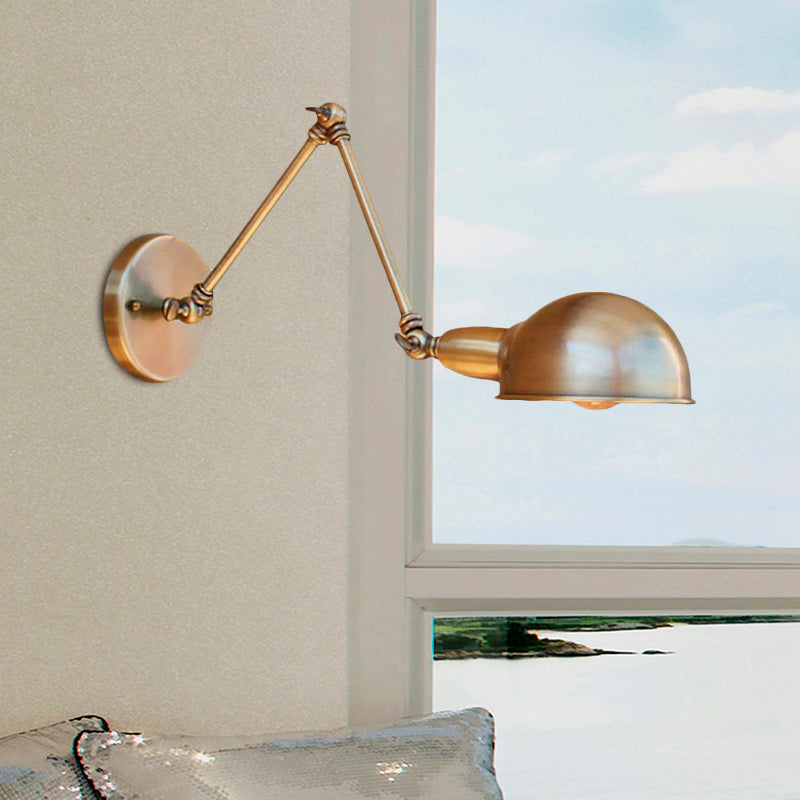 Retro Dome Wall Lamp 1 Bulb Metal Wall Lighting with Swingarm in Brass/Chrome for Bathroom