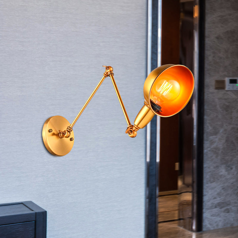 Retro Dome Wall Lamp 1 Bulb Metal Wall Lighting with Swingarm in Brass/Chrome for Bathroom