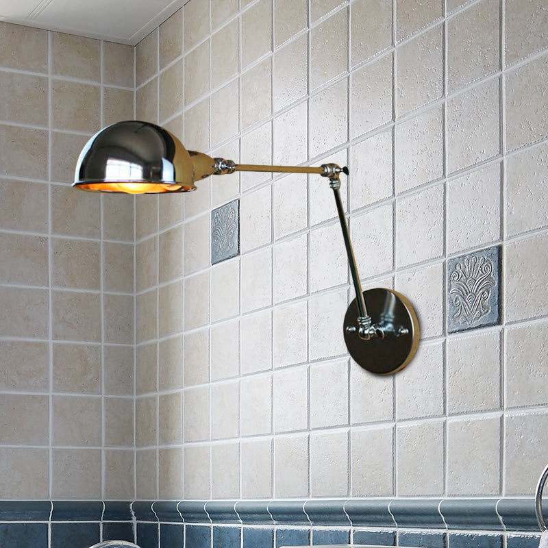 Retro Dome Wall Lamp 1 Bulb Metal Wall Lighting with Swingarm in Brass/Chrome for Bathroom