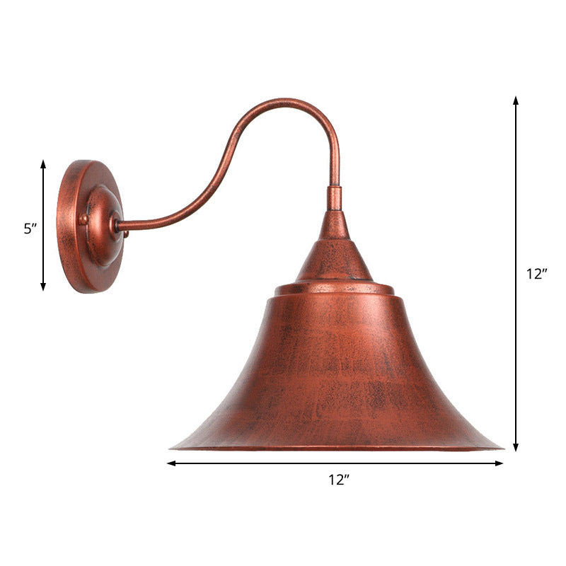 Metal Black/Rust Sconces Light Cone Shade 1-Light Industrial Wall Mounted Lighting with Gooseneck