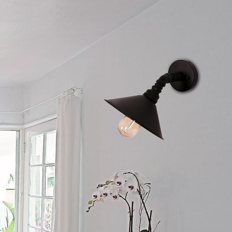 One Bulb Wall Lamp with Cone Shade Metal Industrial Bedroom Wall Light Fixture in Black/Rust