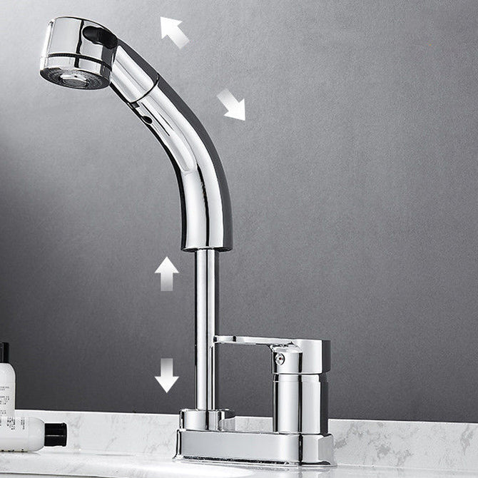 Modern Style Sink Faucet Copper Handle Low Arc Pull-Out Sink Faucet