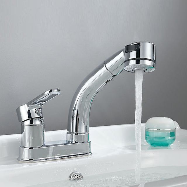 Modern Style Sink Faucet Copper Handle Low Arc Pull-Out Sink Faucet