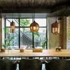 Scandinavian Pendant Lamp made of Wood and Tinted Glass