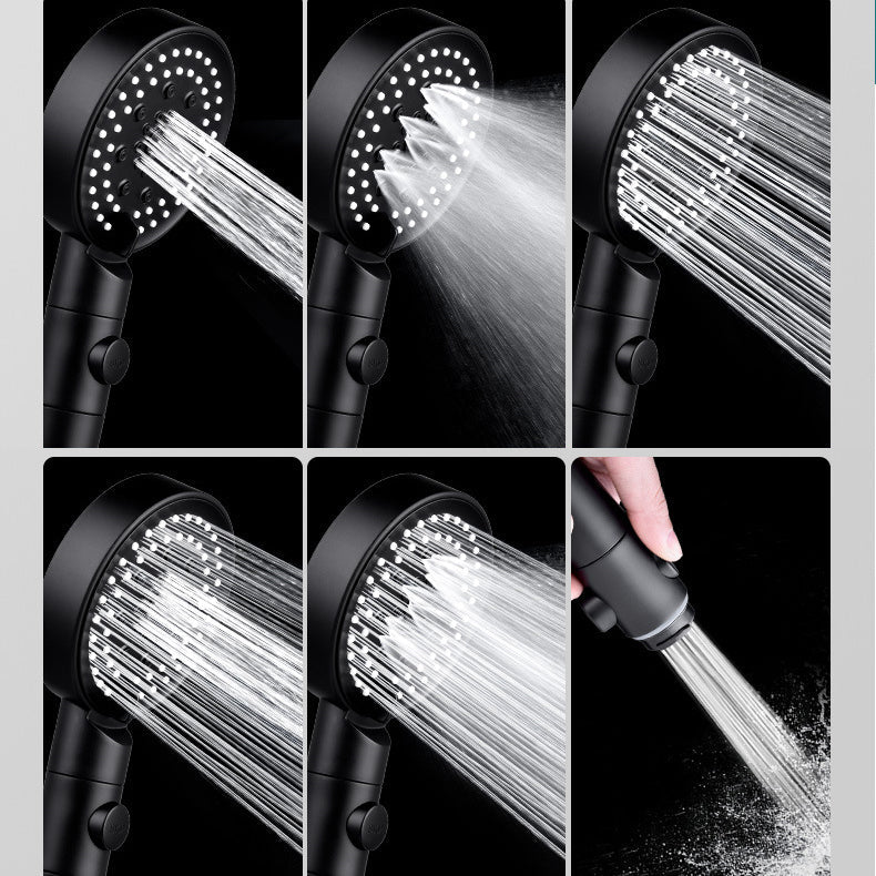 Round Spray Shower Head 6 Settings Adjustable Water Flow Handheld Shower Head