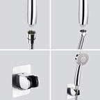 4-Setting Silver Shower Set Concealed Wall Mount Holder Tee with Outlet