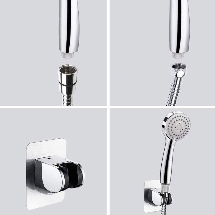 4-Setting Silver Shower Set Concealed Wall Mount Holder Tee with Outlet