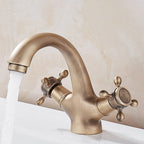 Glam Vanity Sink Faucet Brass Cross Handles Low Arc Basin Faucet