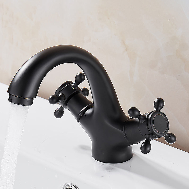 Glam Vanity Sink Faucet Brass Cross Handles Low Arc Basin Faucet
