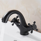 Glam Vanity Sink Faucet Brass Cross Handles Low Arc Basin Faucet