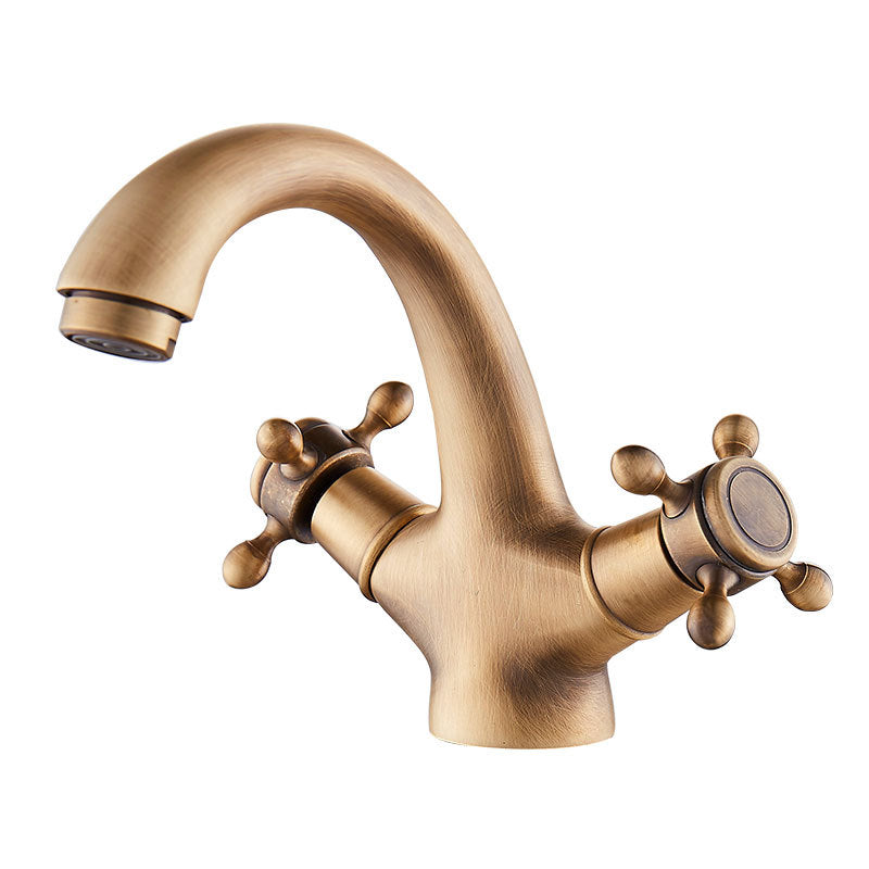 Glam Vanity Sink Faucet Brass Cross Handles Low Arc Basin Faucet