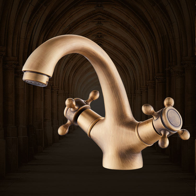Glam Vanity Sink Faucet Brass Cross Handles Low Arc Basin Faucet