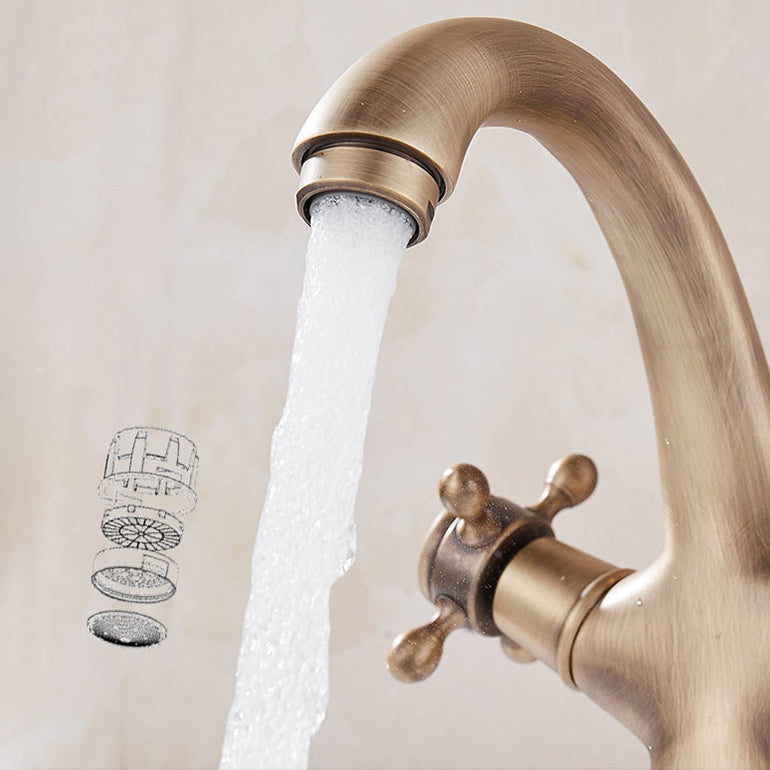 Glam Vanity Sink Faucet Brass Cross Handles Low Arc Basin Faucet