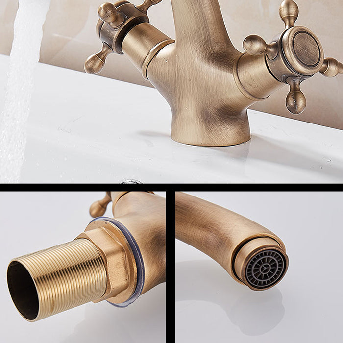Glam Vanity Sink Faucet Brass Cross Handles Low Arc Basin Faucet