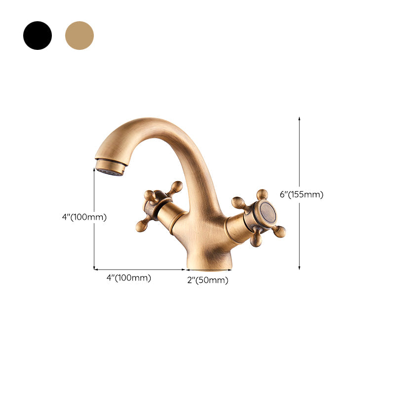 Glam Vanity Sink Faucet Brass Cross Handles Low Arc Basin Faucet