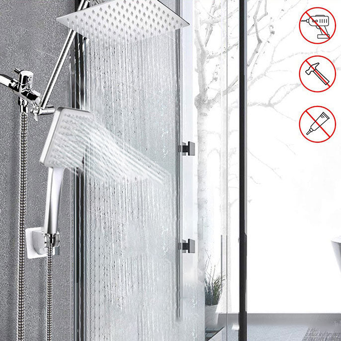 Contemporary Pull Down Dual Shower Head Square High Arc Shower Head Combo in Chrome