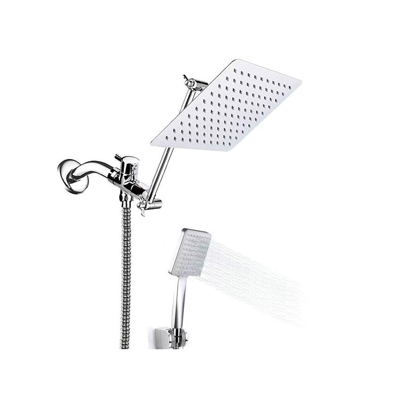 Contemporary Pull Down Dual Shower Head Square High Arc Shower Head Combo in Chrome