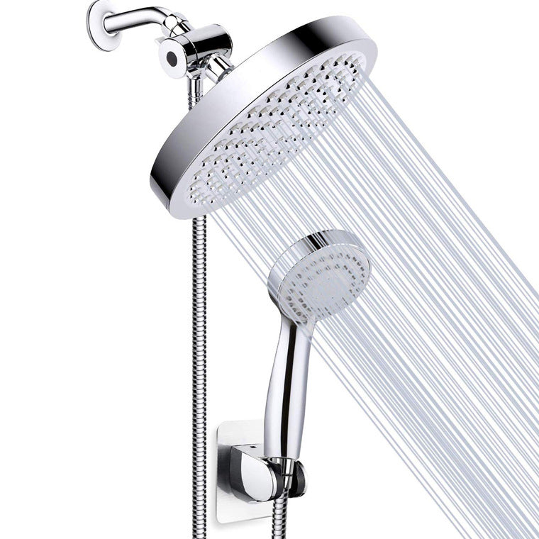 Modern Dual Shower Head Square High Arc Shower Head Combination in Silver