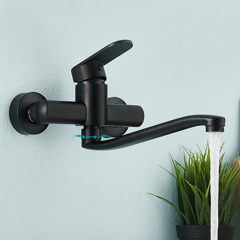 Low-Arc Bathtub Filler Black Lever Wall-Mounted Copper Bathtub Filler