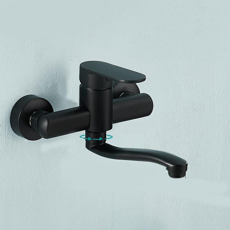 Low-Arc Bathtub Filler Black Lever Wall-Mounted Copper Bathtub Filler
