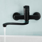 Low-Arc Bathtub Filler Black Lever Wall-Mounted Copper Bathtub Filler