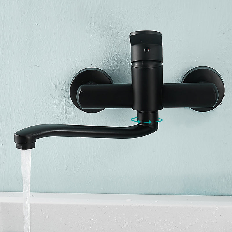 Low-Arc Bathtub Filler Black Lever Wall-Mounted Copper Bathtub Filler