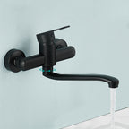 Low-Arc Bathtub Filler Black Lever Wall-Mounted Copper Bathtub Filler