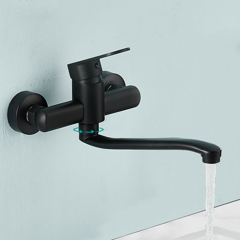 Low-Arc Bathtub Filler Black Lever Wall-Mounted Copper Bathtub Filler