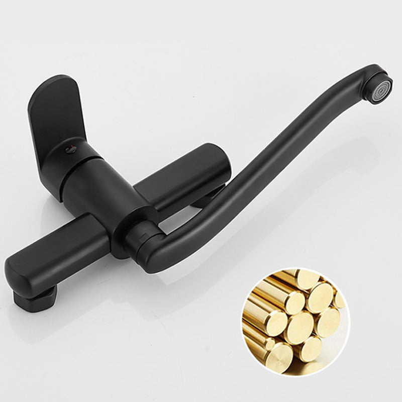 Low-Arc Bathtub Filler Black Lever Wall-Mounted Copper Bathtub Filler