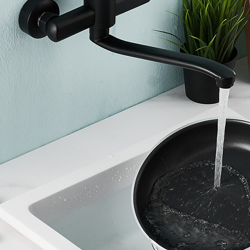 Low-Arc Bathtub Filler Black Lever Wall-Mounted Copper Bathtub Filler