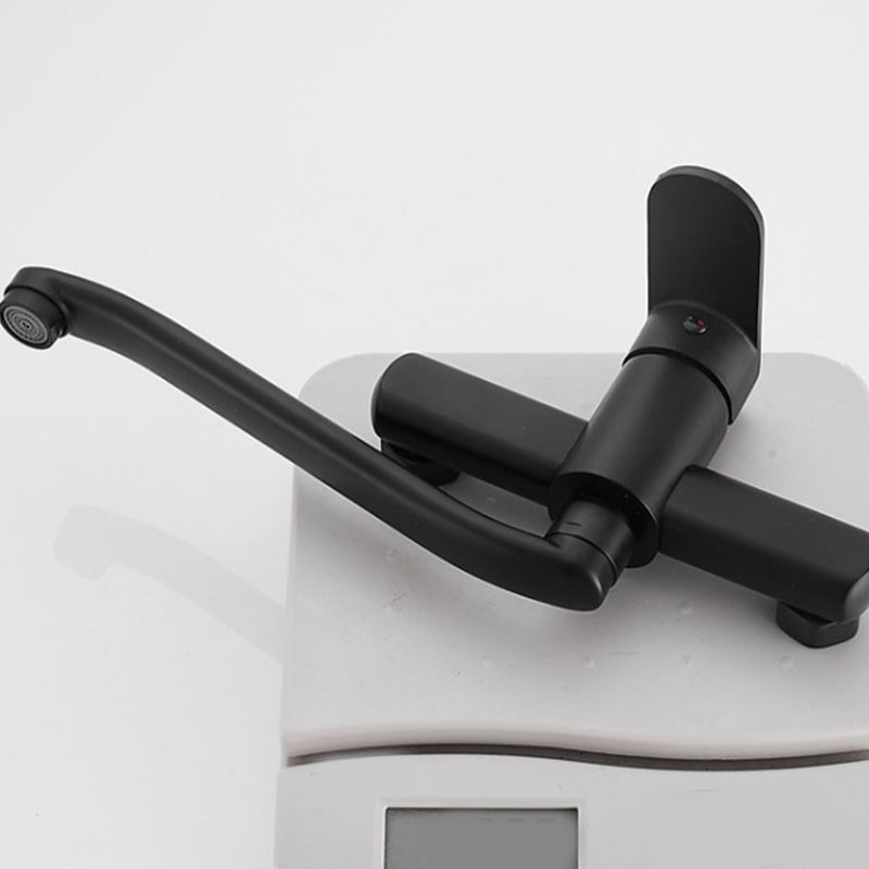 Low-Arc Bathtub Filler Black Lever Wall-Mounted Copper Bathtub Filler