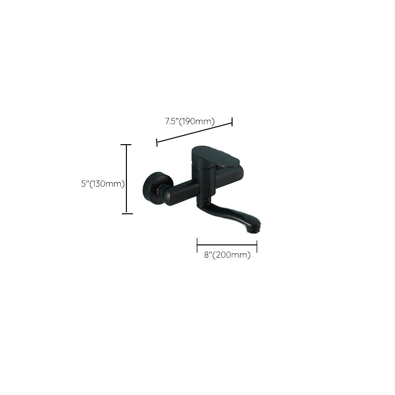 Low-Arc Bathtub Filler Black Lever Wall-Mounted Copper Bathtub Filler