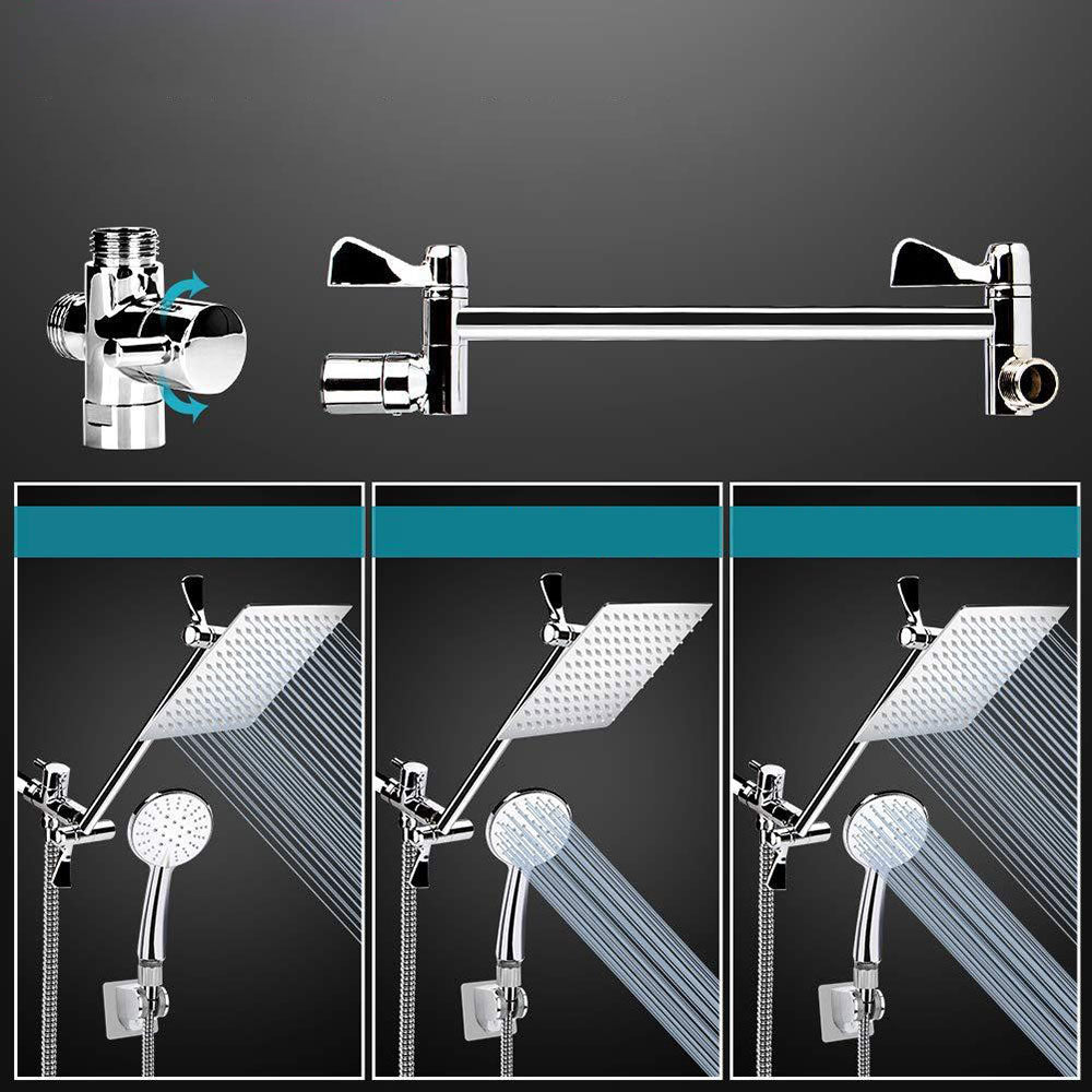 Standard Double Shower Set Round Metal Adjustable Spray Pattern Shower Head in Silver