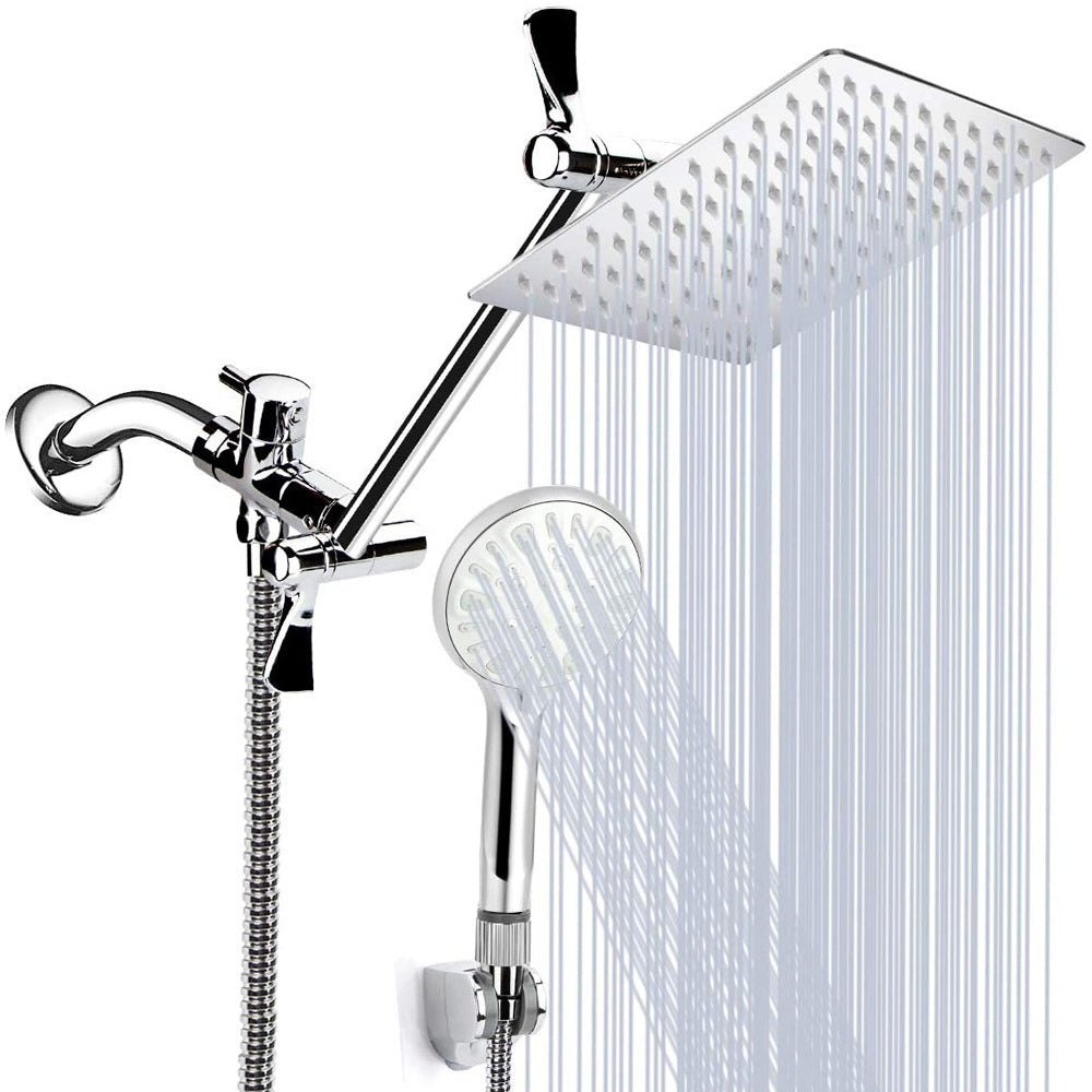 Modern Dual Shower Head Square High Arc Shower Head in Silver