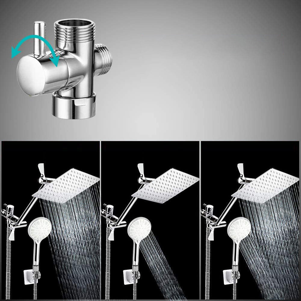 Modern Dual Shower Head Square High Arc Shower Head in Silver