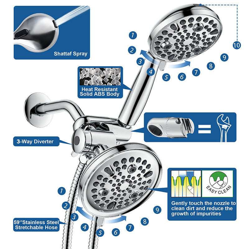 Contemporary Shower Combination Adjustable Shower Head Chrome Ceiling Mounted Round Shower Head