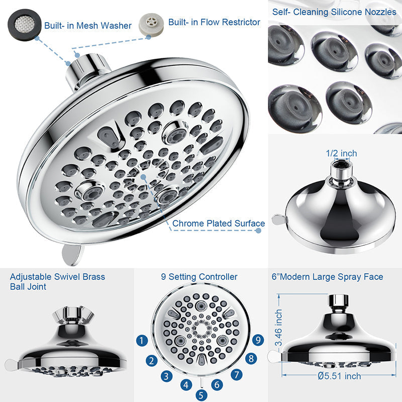 Contemporary Shower Combination Adjustable Shower Head Chrome Ceiling Mounted Round Shower Head