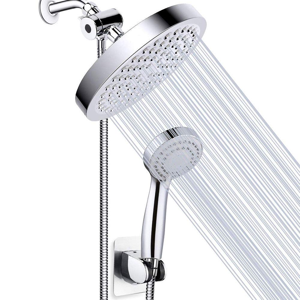 Modern Standard Shower Set Double Round Metal Adjustable Spray Pattern Shower Head