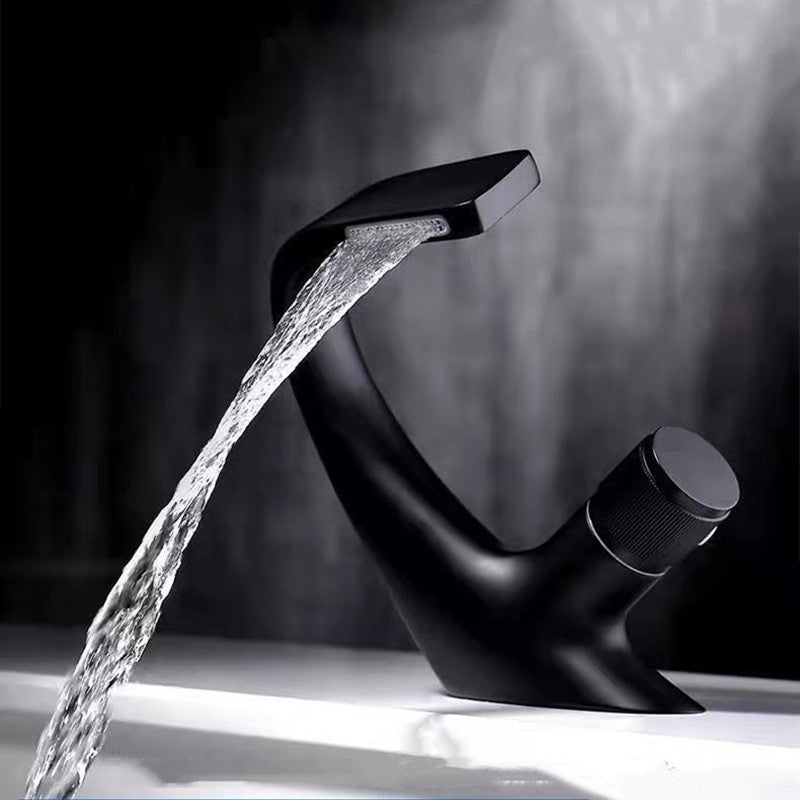 Button Handle Faucet Contemporary Style Faucet with Waterfall Spout