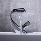 Button Handle Faucet Contemporary Style Faucet with Waterfall Spout